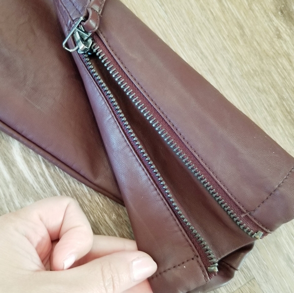 Blank NYC Burgundy Vegan Leather Moto Faux Learher Zip-up Jacket NWT - Picture 11 of 16